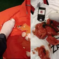 stomping football shirts with food